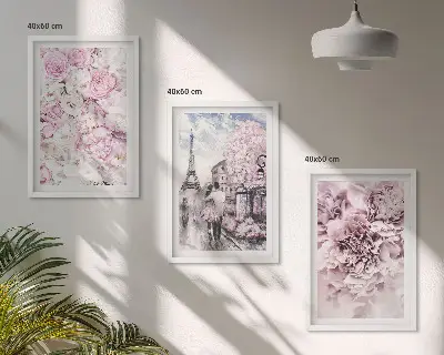 Wall art set flowers in shades of pink landscape