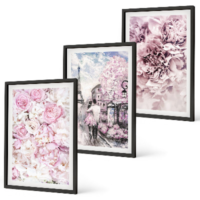 Wall art set Flowers shades of pink landscape