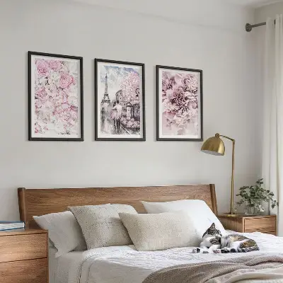 Wall art set flowers in shades of pink landscape