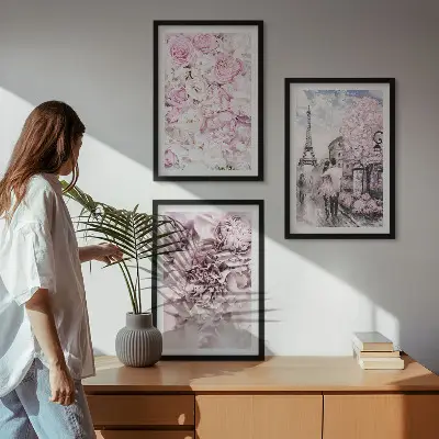 Wall art set flowers in shades of pink landscape