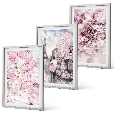 Wall art set Flowers shades of pink landscape
