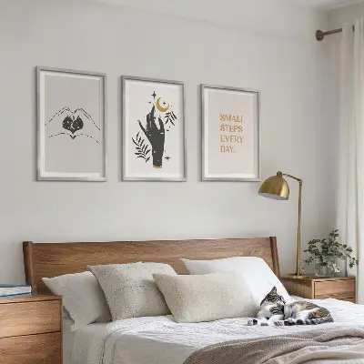 Three-piece minimalist boho wall art set set of illustrations