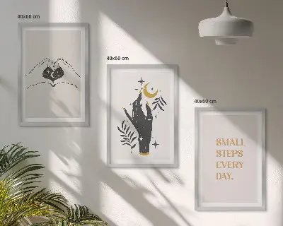 Three-piece wall art piece Minimalist boho illustrations