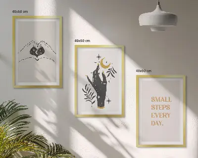 Three-piece wall art piece Minimalist boho illustrations