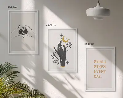 Three-piece minimalist boho wall art set set of illustrations