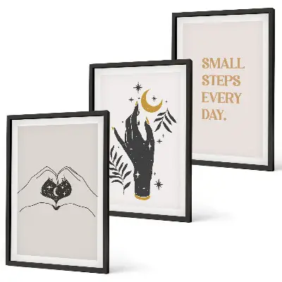 Three-piece minimalist boho wall art set set of illustrations
