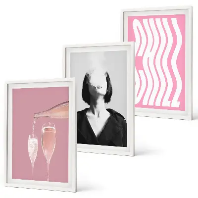 Set of 3 framed wall art pieces stylish champagne portrait relaxation theme