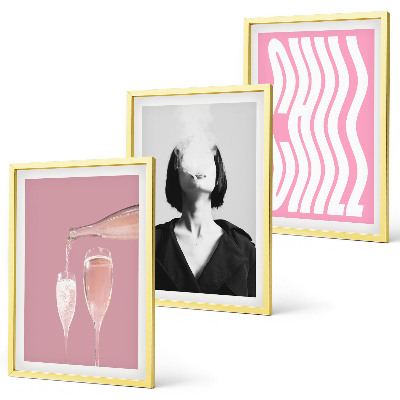 Set of 3 framed wall art pieces Stylish portrait champagne relaxation