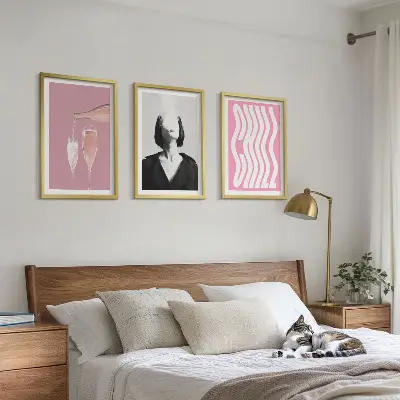 Set of 3 framed wall art pieces stylish champagne portrait relaxation theme