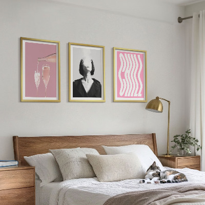 Set of 3 framed wall art pieces Stylish portrait champagne relaxation