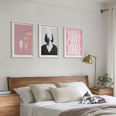 Set of 3 framed wall art pieces Stylish portrait champagne relaxation