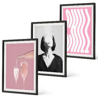 Set of 3 framed wall art pieces stylish champagne portrait relaxation theme
