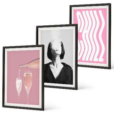 Set of 3 framed wall art pieces Stylish portrait champagne relaxation