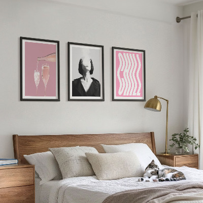 Set of 3 framed wall art pieces Stylish portrait champagne relaxation