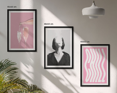 Set of 3 framed wall art pieces Stylish portrait champagne relaxation
