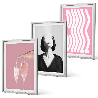 Set of 3 framed wall art pieces Stylish portrait champagne relaxation