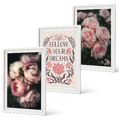 Wall art set Vintage roses dreams inscription
