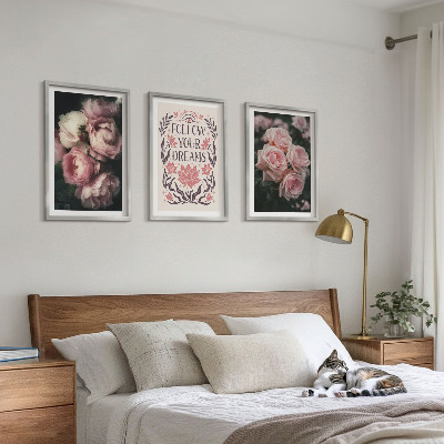 Wall art set Vintage roses dreams inscription