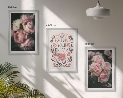 Wall art set Vintage roses dreams inscription