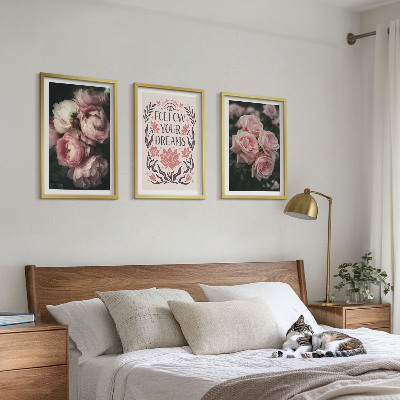 Wall art set Vintage roses dreams inscription