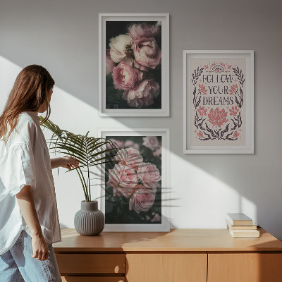 Wall art set Vintage roses dreams inscription