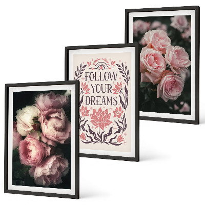 Wall art set Vintage roses dreams inscription
