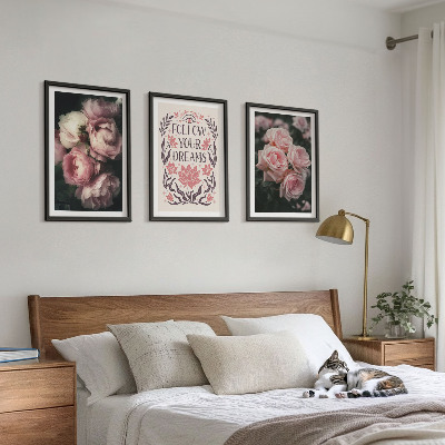 Wall art set Vintage roses dreams inscription