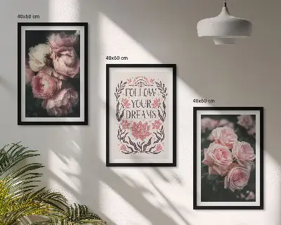 Vintage roses dreams wall art set with an inscription