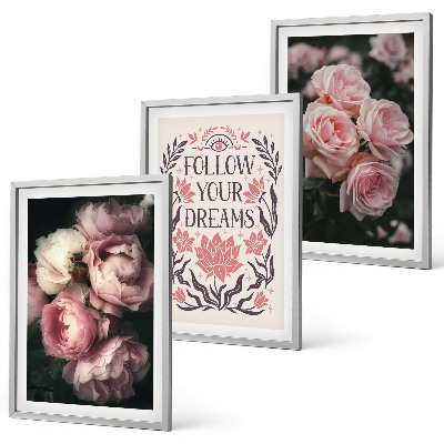 Wall art set Vintage roses dreams inscription