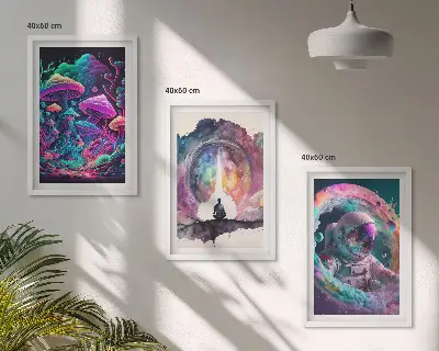 Three-piece fantasy art wall set with colorful illustrations