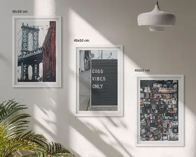 Wall art set Bridge city inscriptions bird view