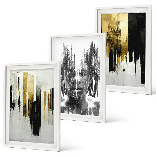 Three-piece abstract portrait wall art set contrasting style