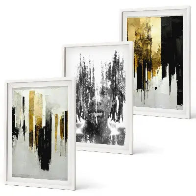 Three-piece abstract portrait wall art set contrasting style