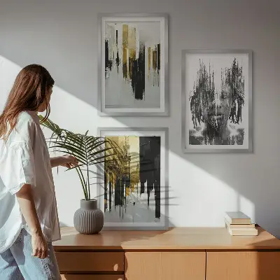 Three-piece abstract portrait wall art set contrasting style