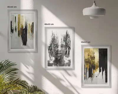 Three-piece abstract portrait wall art set contrasting style