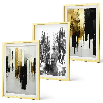 Three-piece abstract portrait wall art set contrasting style