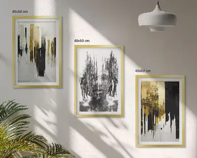 Three-piece abstract portrait wall art set contrasting style