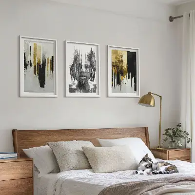 Three-piece abstract portrait wall art set contrasting style