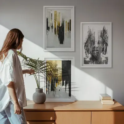 Three-piece abstract portrait wall art set contrasting style