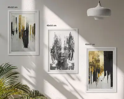 Three-piece abstract portrait wall art set contrasting style