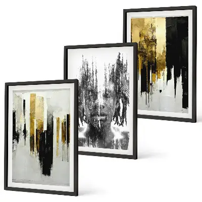 Three-piece wall art piece Contrasting abstract portraits