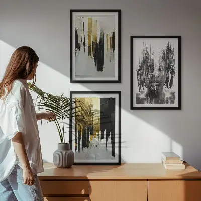 Three-piece abstract portrait wall art set contrasting style