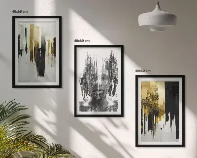 Three-piece wall art piece Contrasting abstract portraits