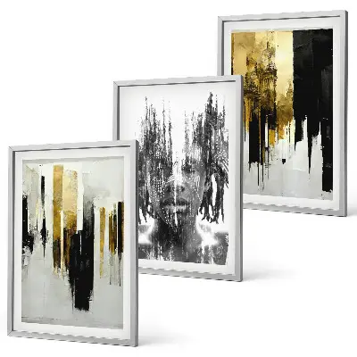 Three-piece abstract portrait wall art set contrasting style