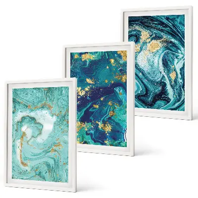 Turquoise abstract painted wall art three-piece set