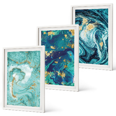 Three-piece wall art piece Turquoise paint abstraction