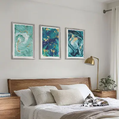 Turquoise abstract painted wall art three-piece set