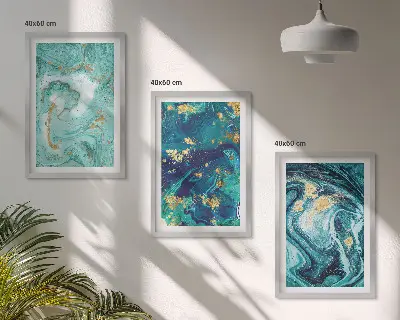 Turquoise abstract painted wall art three-piece set