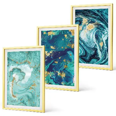Turquoise abstract painted wall art three-piece set