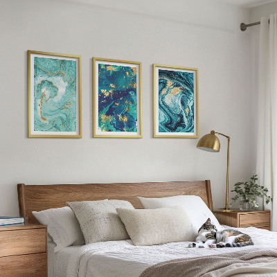 Three-piece wall art piece Turquoise paint abstraction